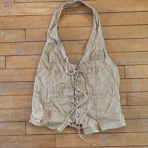EUC Beige Lace-Up Halter Tank Top - Women's